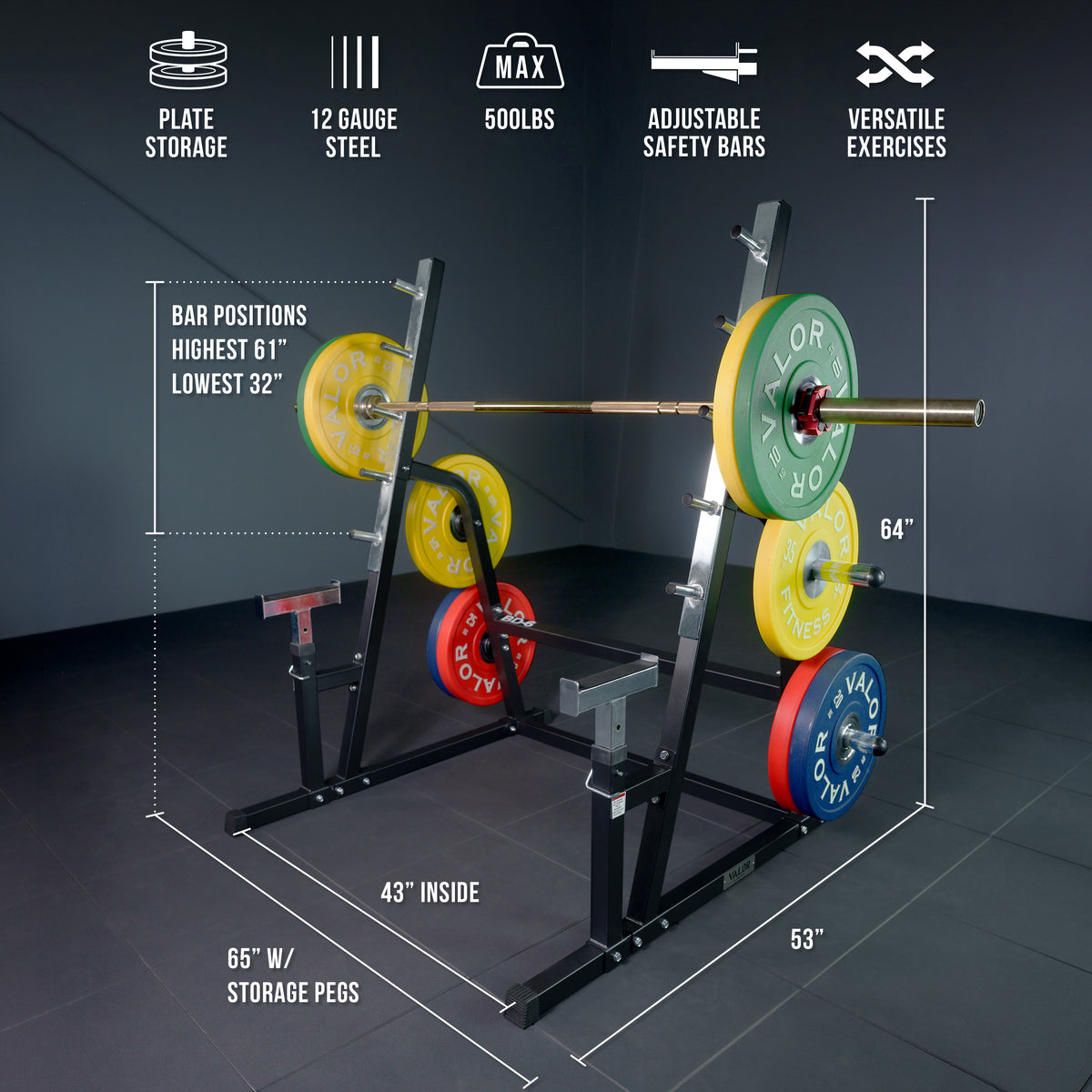 Squat - Bench Press Combo Rack w/ Plate Storage
