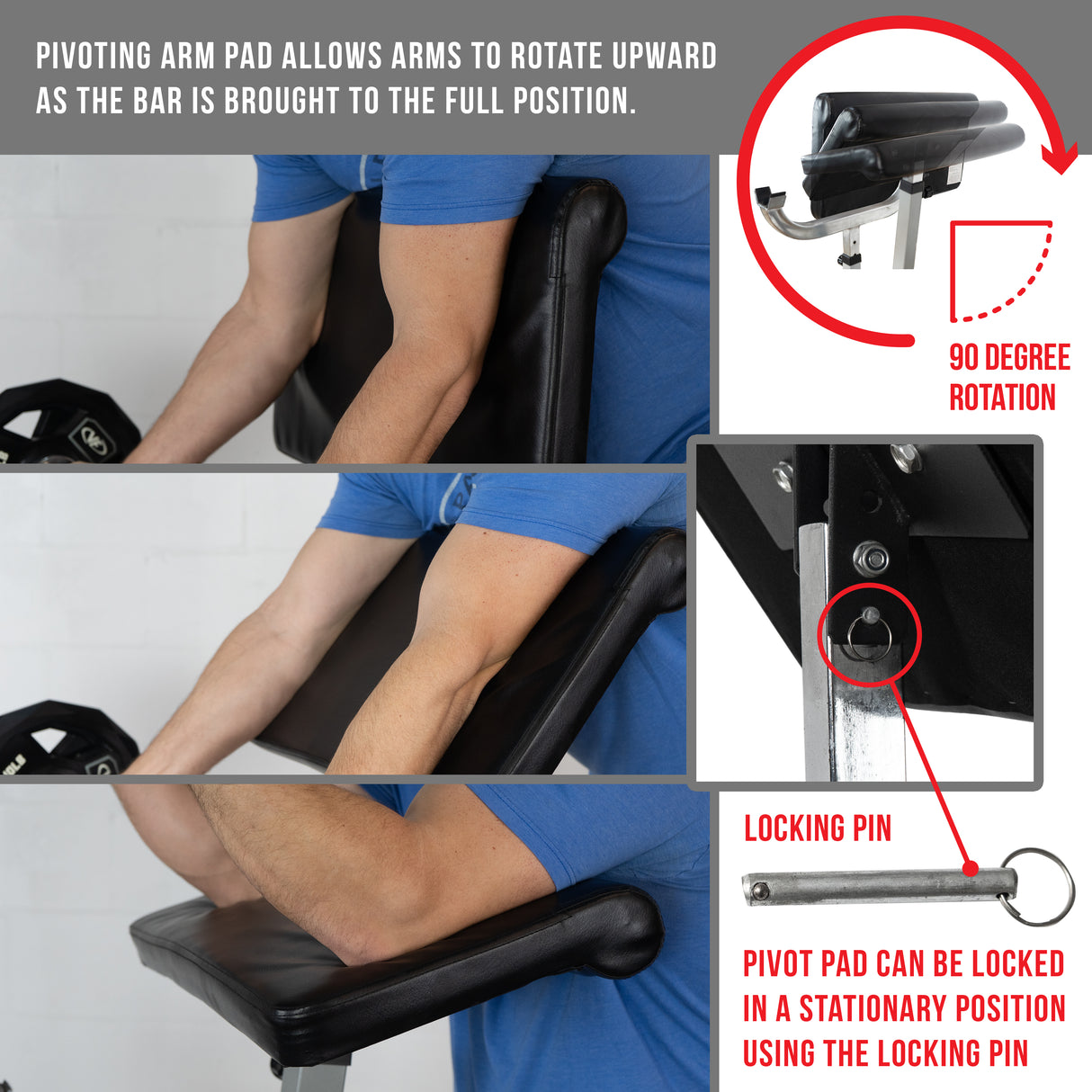 Adjustable Preacher Curl Bench w/ Pivoting Arm Pad