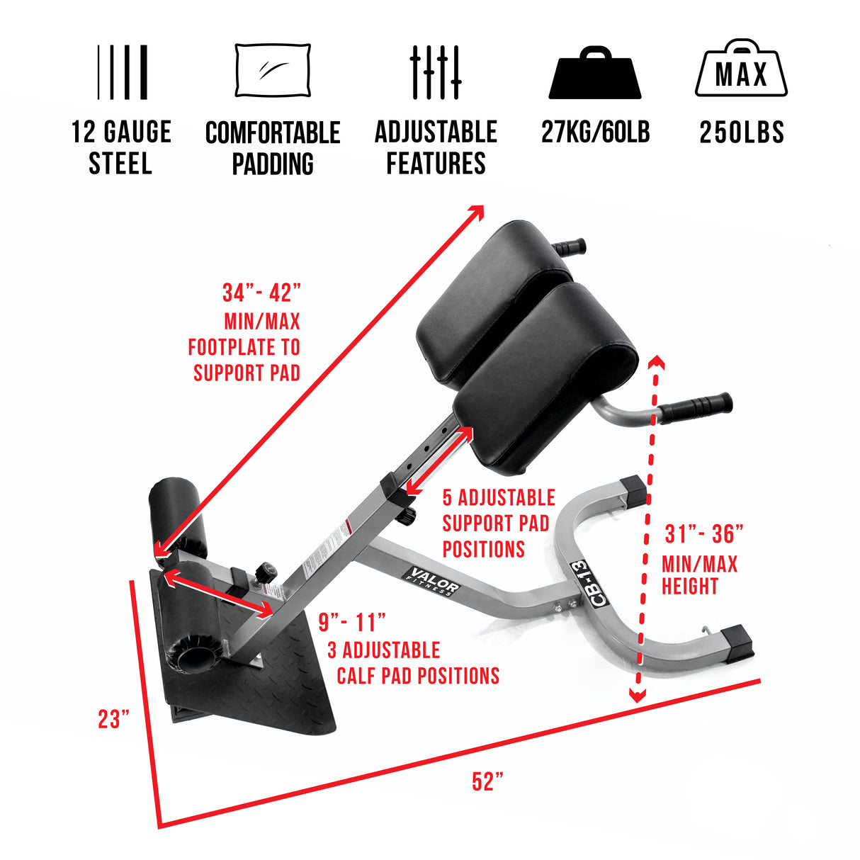 Dimensions Adjustable Back Extension Machine