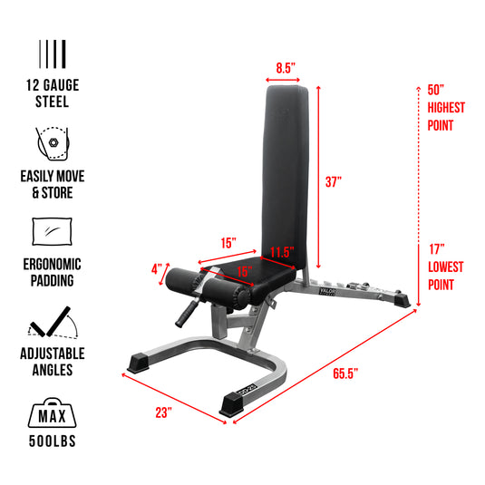 Flat - Incline - Decline Weight Bench w/ Wheels and Handle