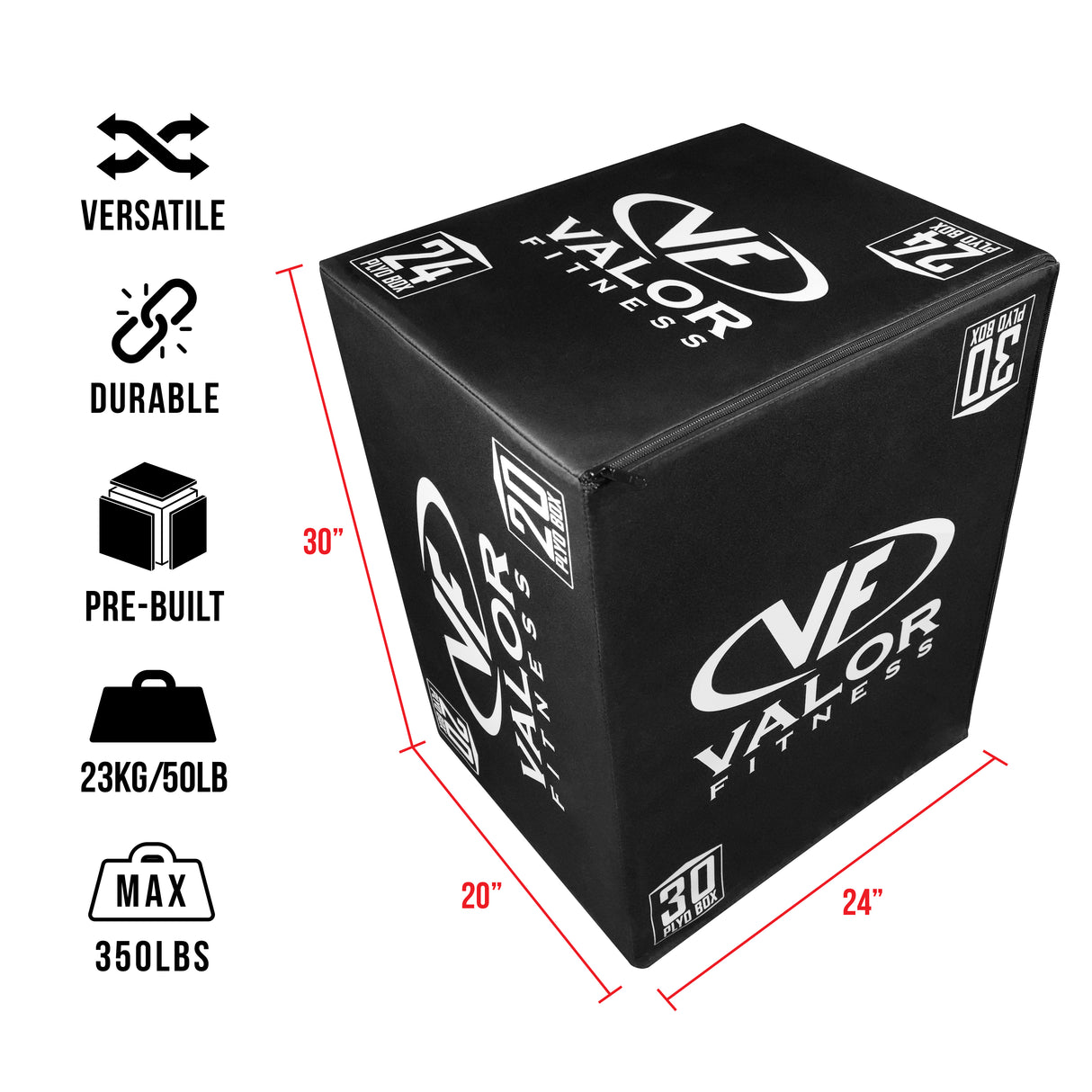 3 in 1 Soft Padded 20" x 24" x 30" Plyo Box