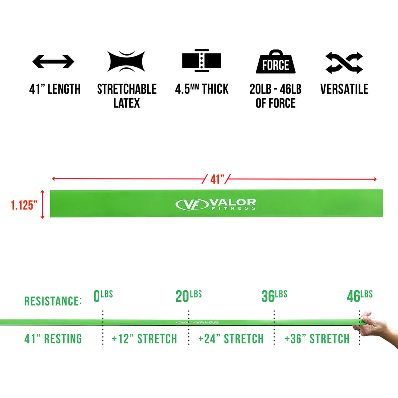 Load image into Gallery viewer, 41 inch long green resistance band size chart
