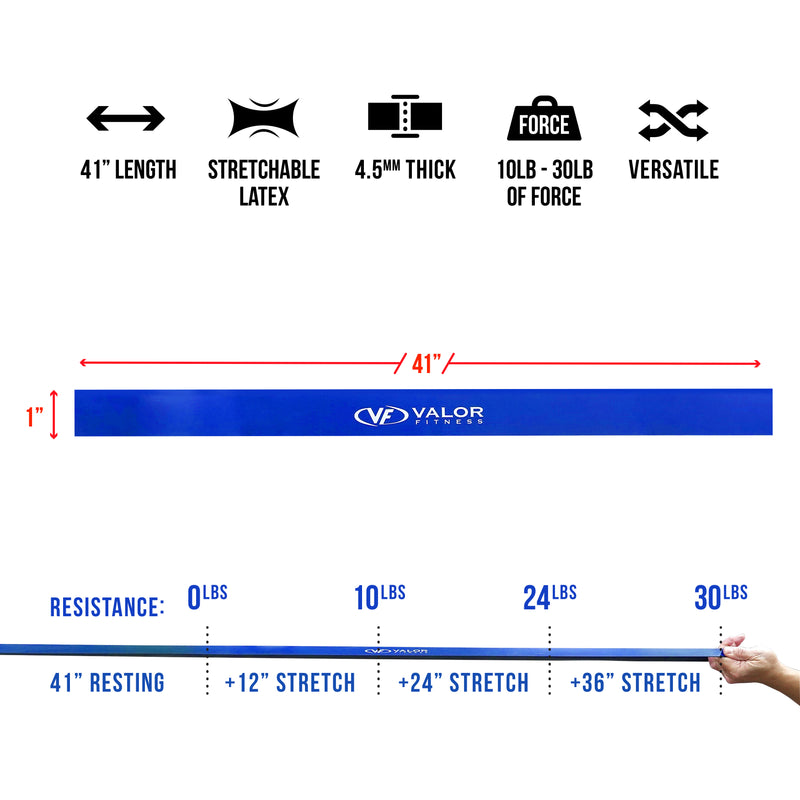 Load image into Gallery viewer, 41 inch long blue resistance band size chart
