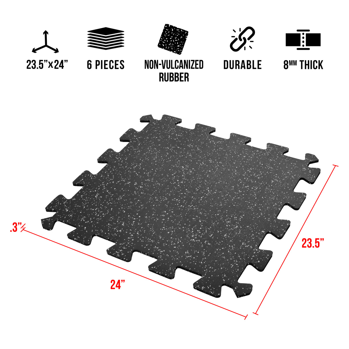 Puzzle Rubber Floor Tiles (6pc) 2' x 2'