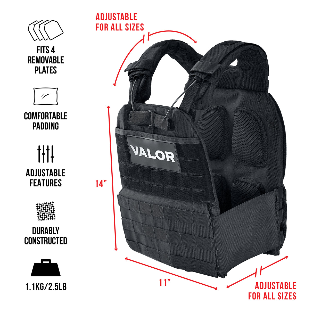 Dimensions for black weight vest for workouts