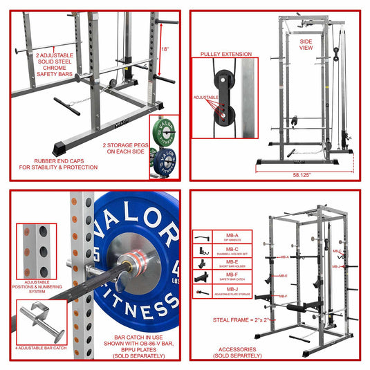 Valor Fitness BD-7, Power Rack w/ Lat Pull Station