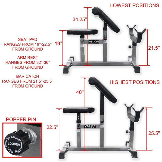 Valor Fitness CB-6, Adjustable Arm Curl Bench