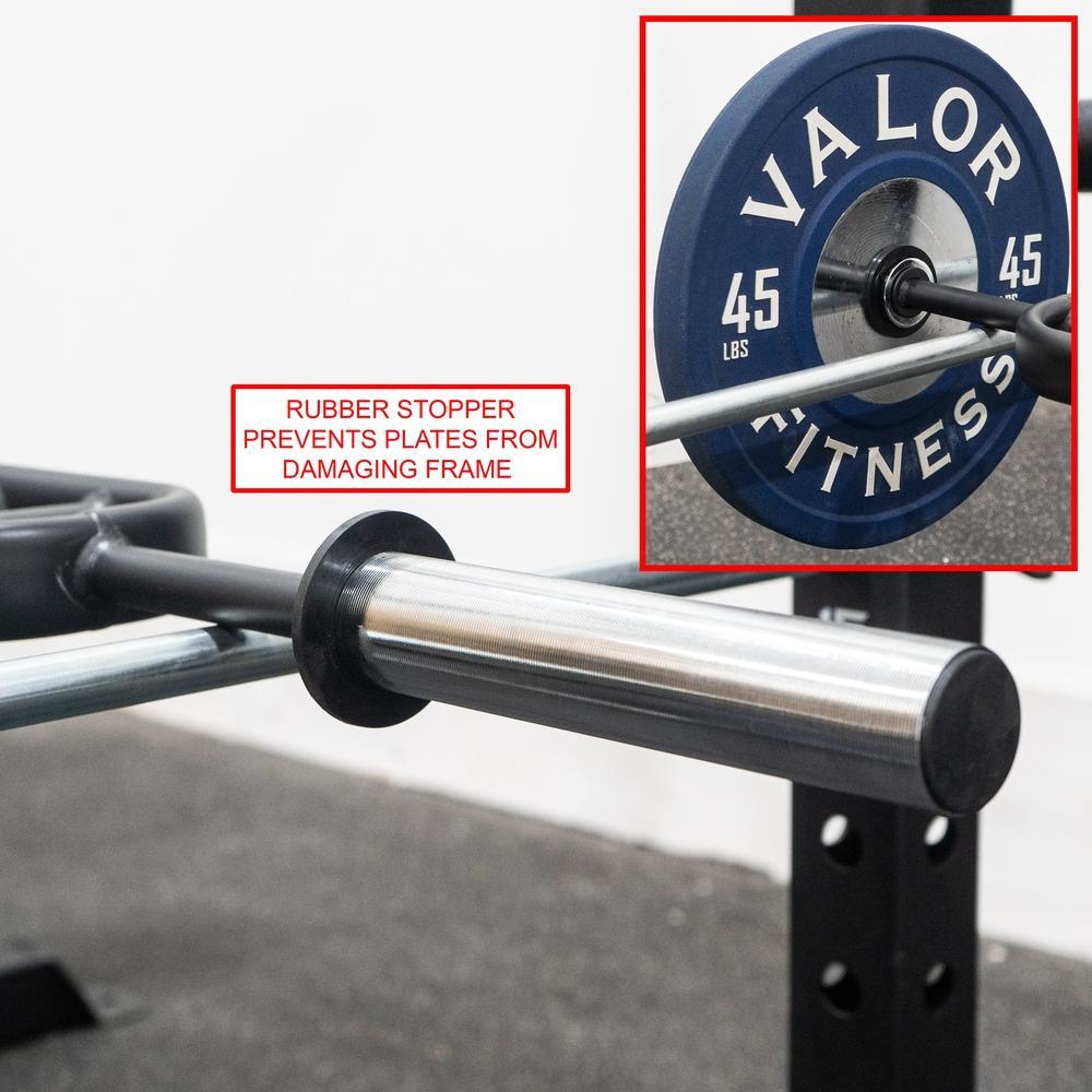 Swiss Barbell with protective rubber plate stoppers and rackable features