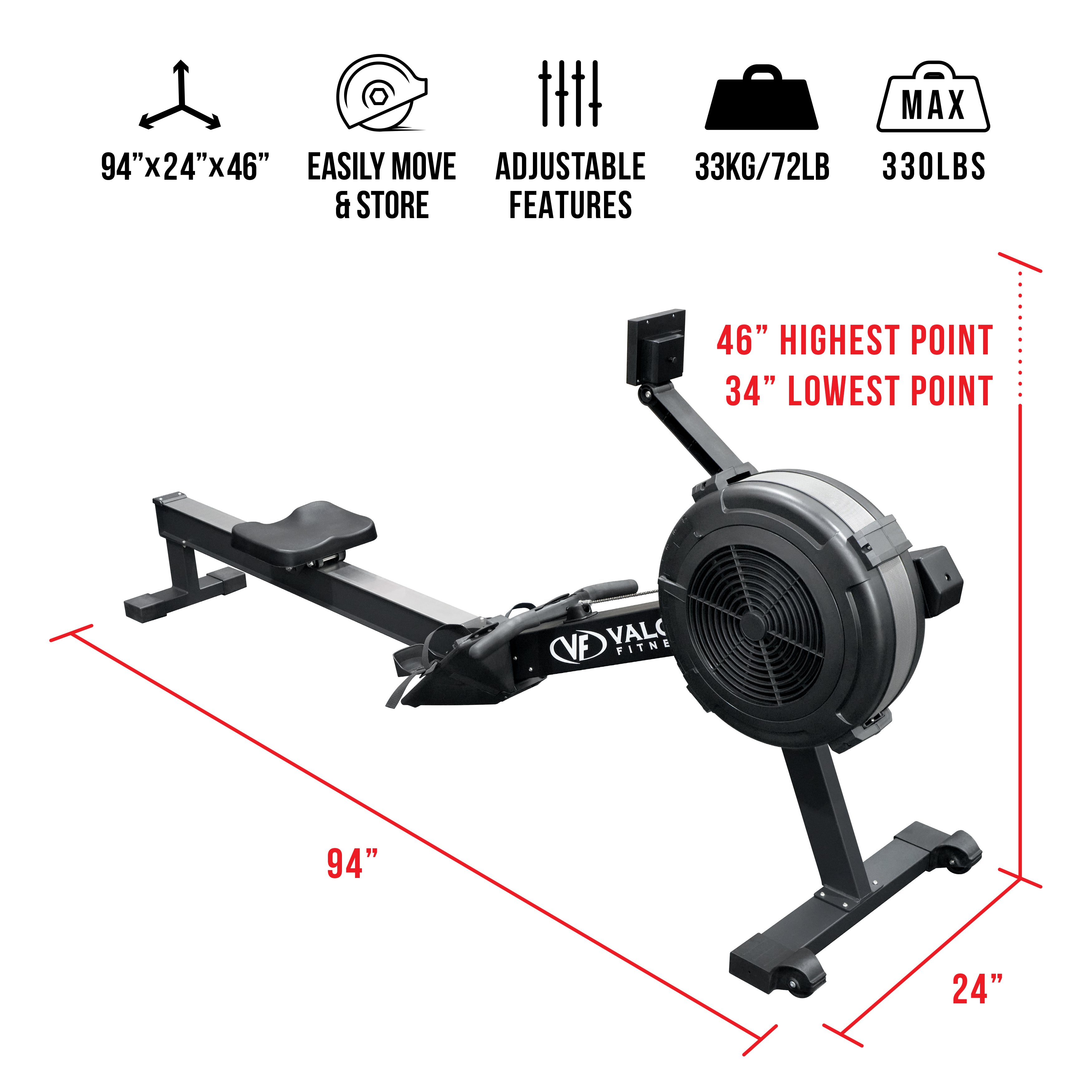 Ukuran Rowing Machine Air Rowing Machine | Valor Fitness