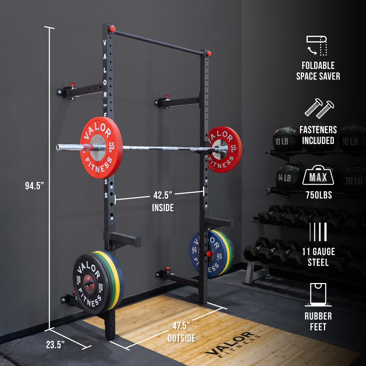 Folding Wall Mounted Squat Rack - Bench - Pull Up Bar