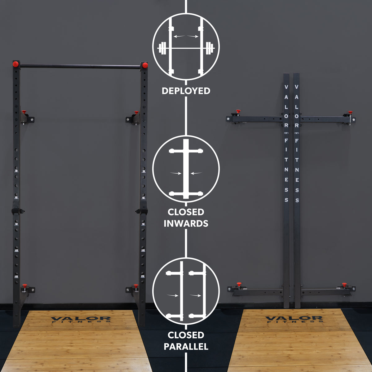Folding Wall Mounted Squat Rack - Bench - Pull Up Bar