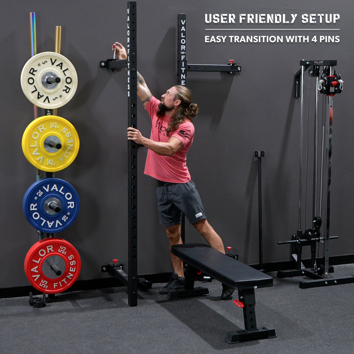 Folding Wall Mounted Squat Rack - Bench - Pull Up Bar