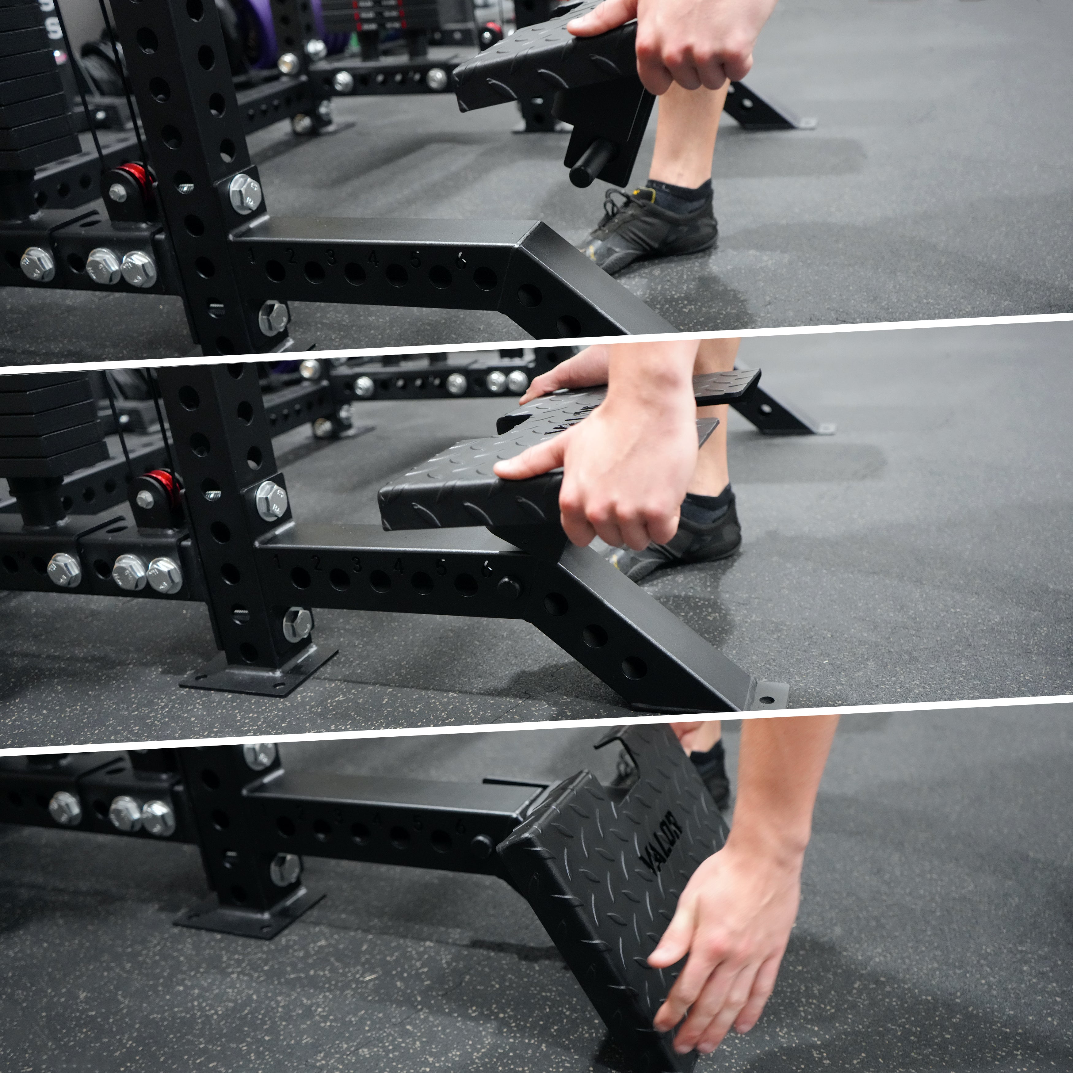 Low Row Foot Plate for 3x3 Rigs – Cable Row Platform – Valor Fitness