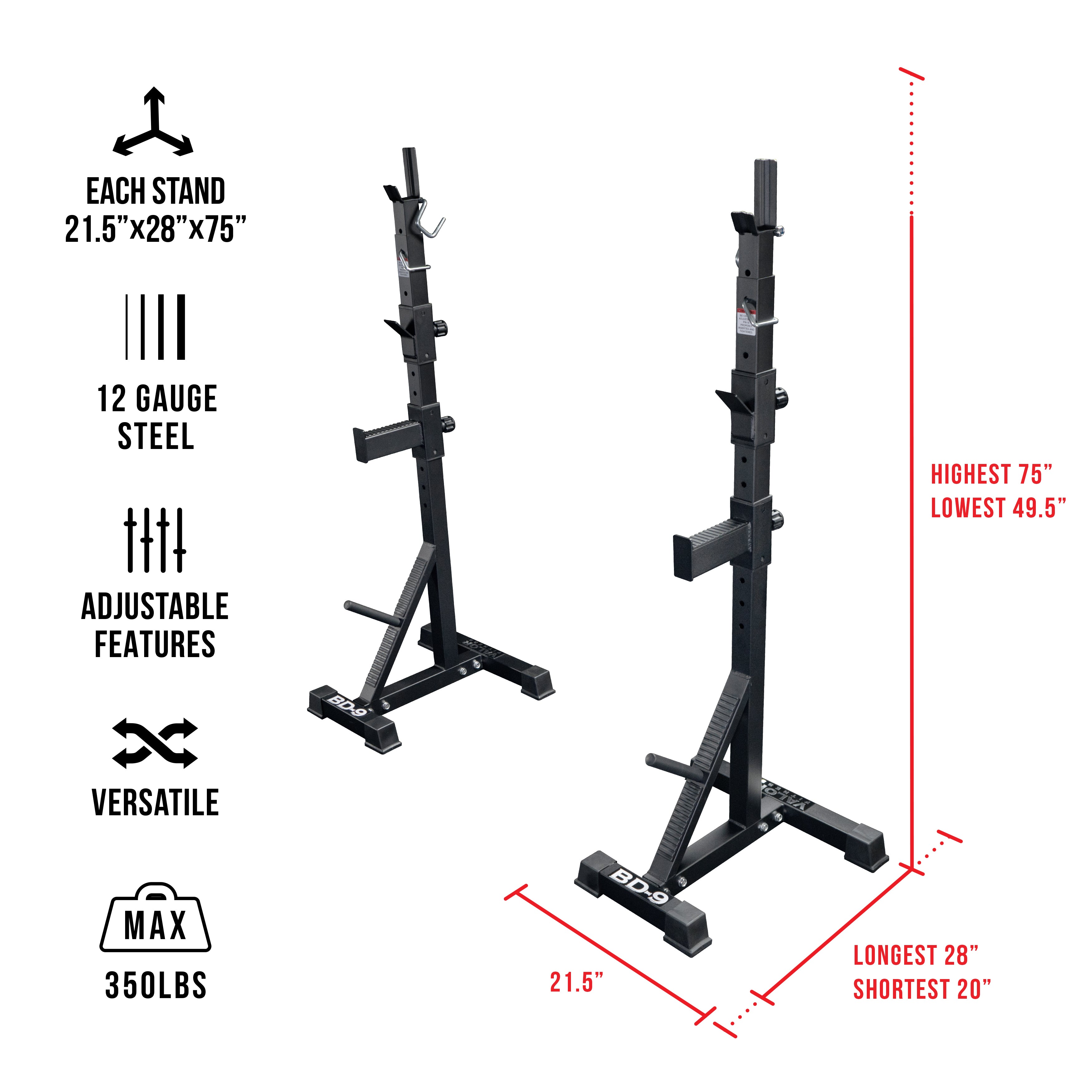Adjustable Squat Stands - Plate Storage & Bar Catch – Valor Fitness