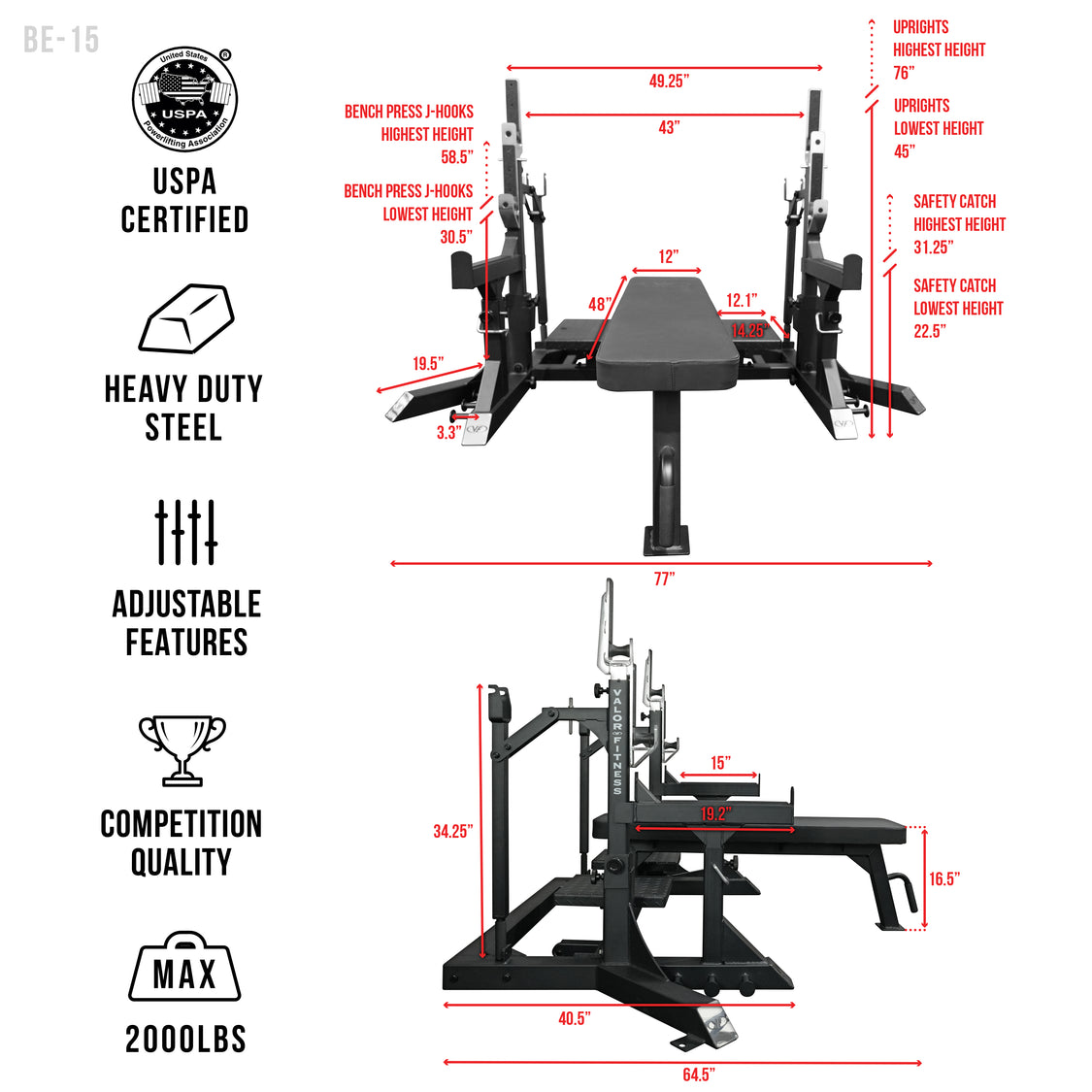 All-in-One Bench & Squat Rack – USPA Certified Combo – Valor Fitness
