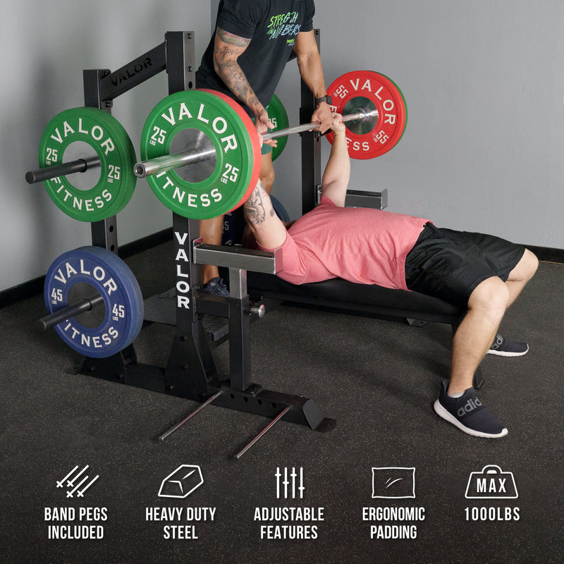 Competition Flat Bench – Wide Pad & Spotter Platform – Valor Fitness