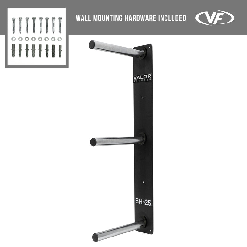 Load image into Gallery viewer, BH-25, 3-Peg Wall Mounted Bumper Plate Storage Rack
