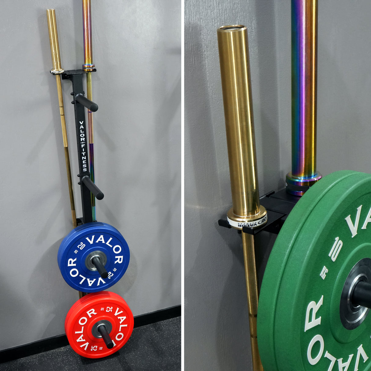 Wall Mounted Storage for Bumper Plates and Barbells