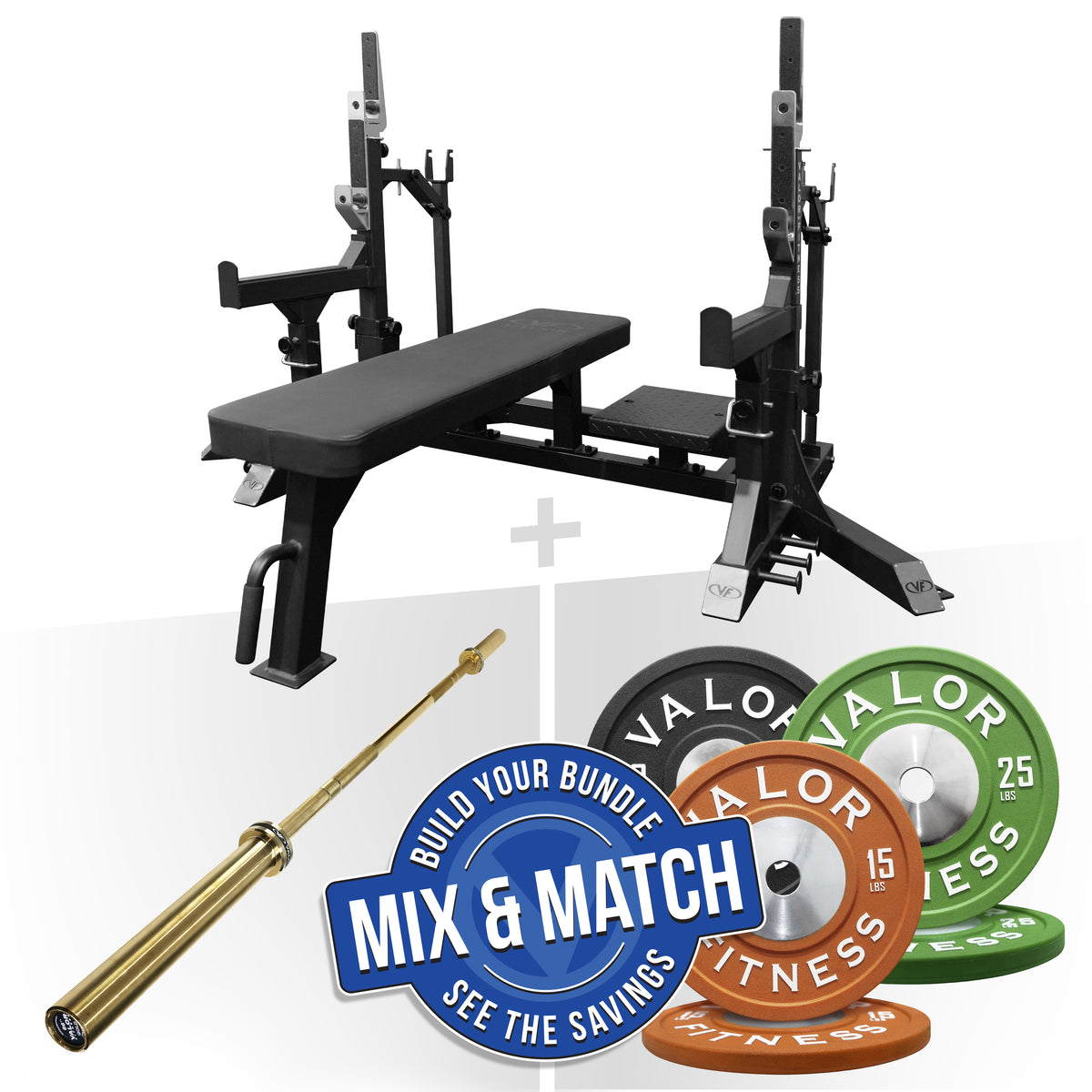 Full Bench Press Set - Bench, Plates & Bar – Valor Fitness