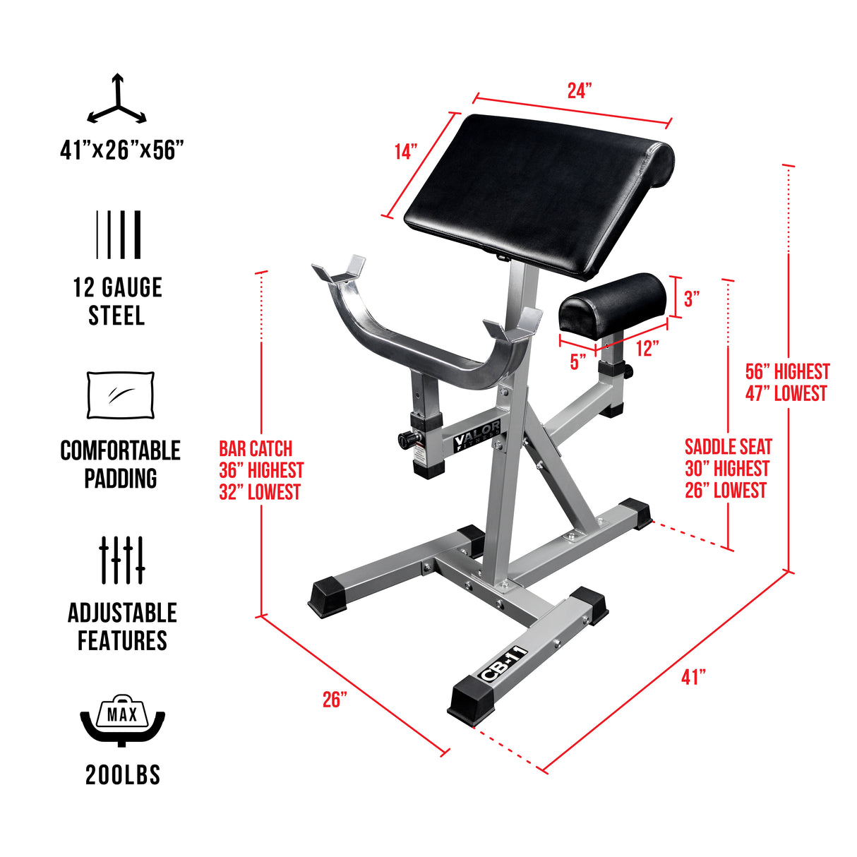 Adjustable Preacher Curl Bench w/ Pivoting Arm Pad