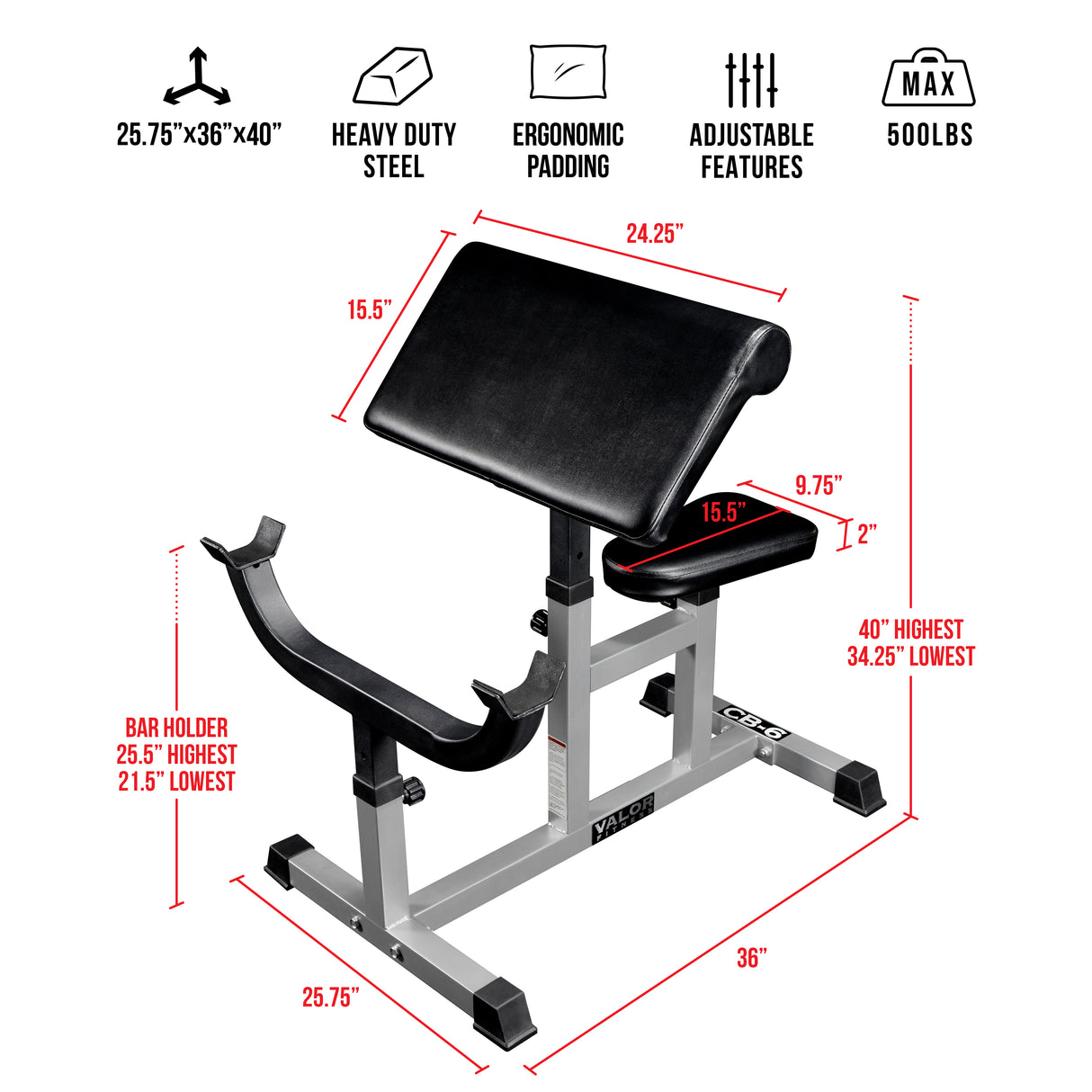 Adjustable Seated Preacher Curl Bench