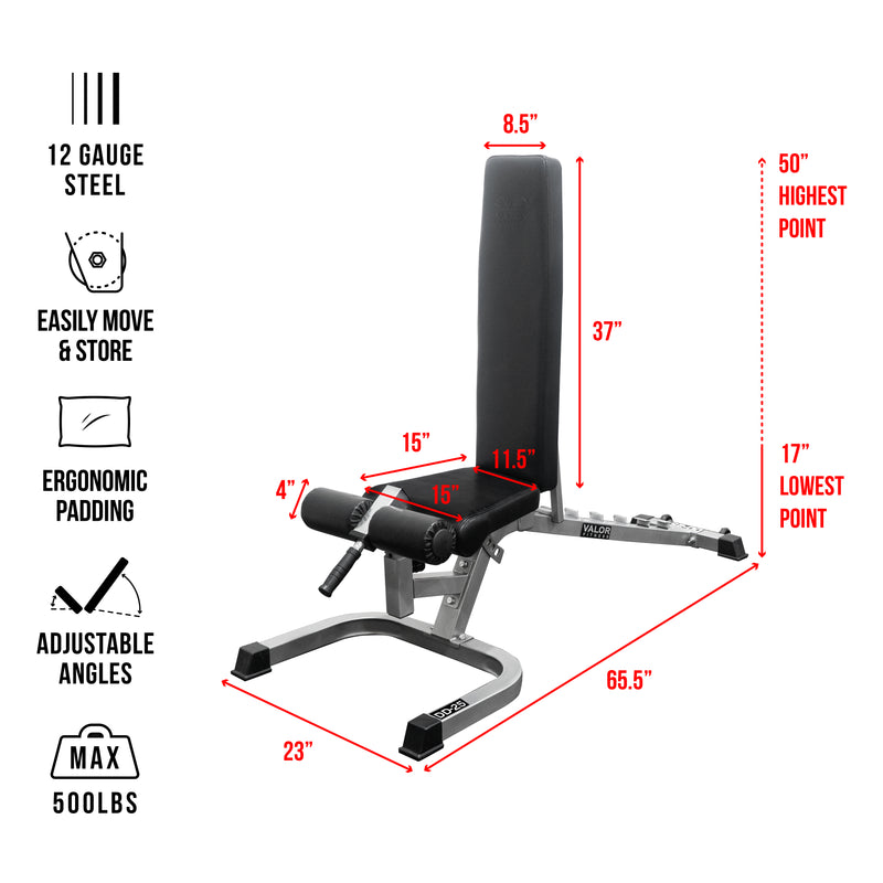 Adjustable Weight Bench: Flat, Incline, Decline | Valor Fitness DD-25