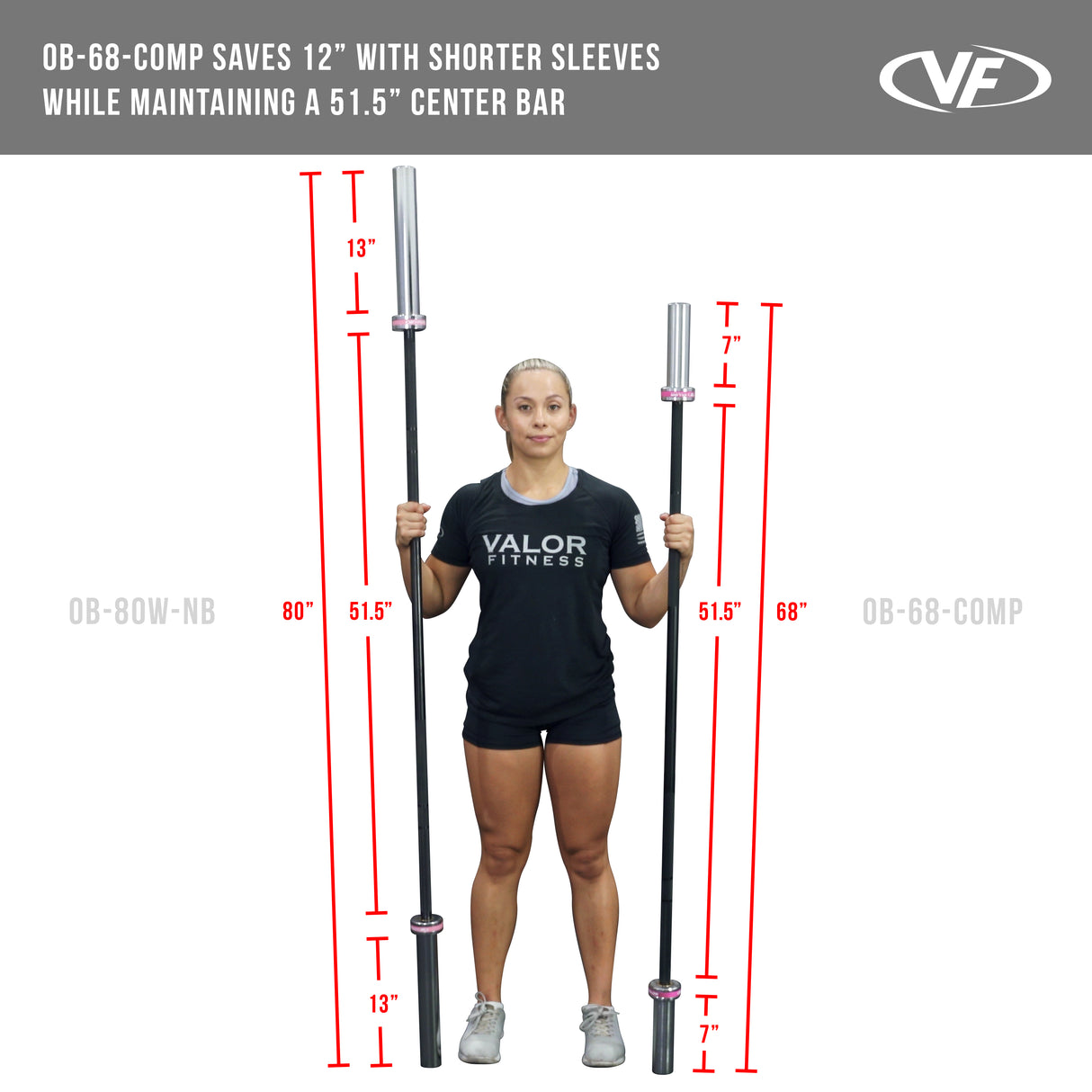 Little barbell in size comparison to standard barbell