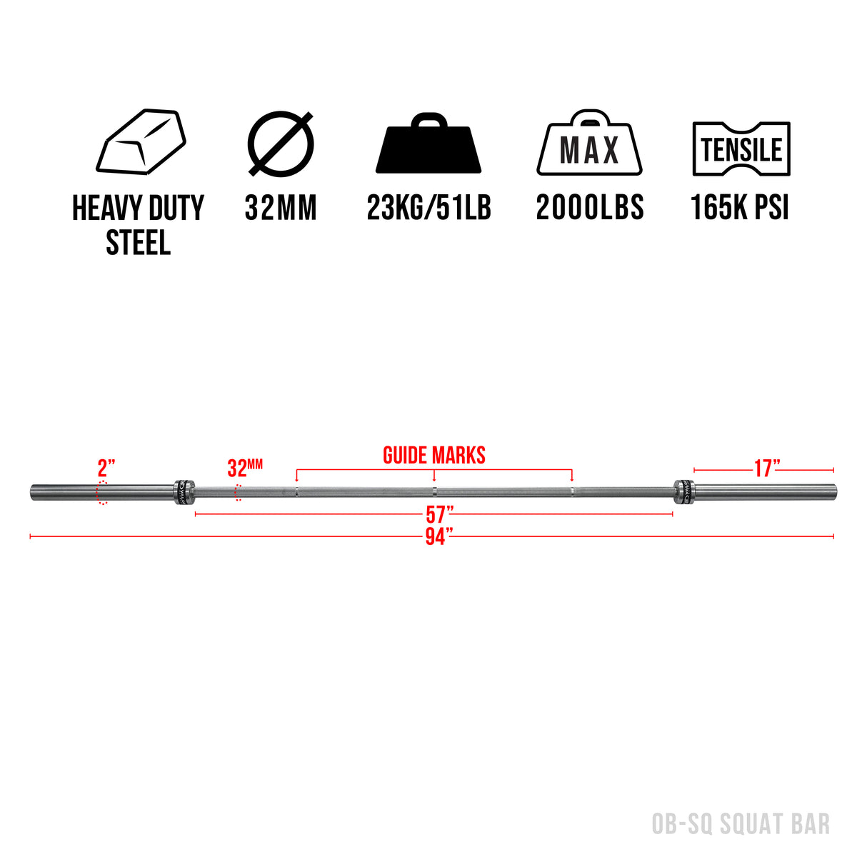 Powerlifting 94" 32mm Squat Barbell