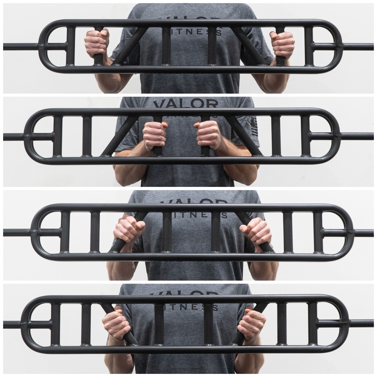 Neutral, Narrow and Angled grip options on a Swiss Bar