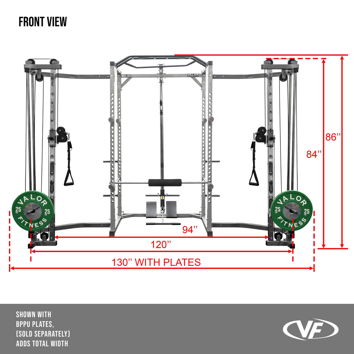 BD-33BCCL, Power Rack w/ Lat Pull & Cable Crossover Attachments