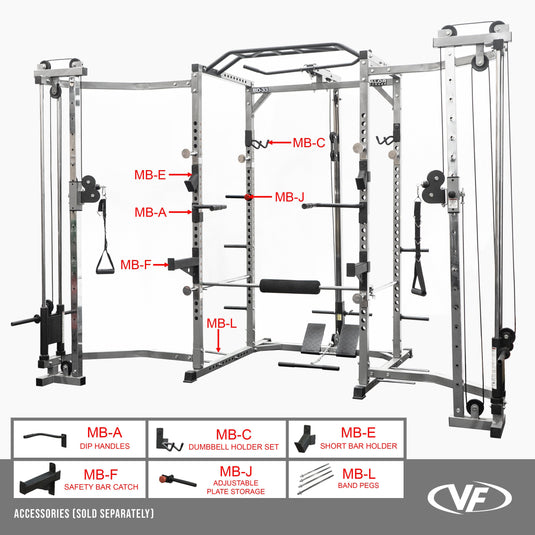 BD-33BCCL, Power Rack w/ Lat Pull & Cable Crossover Attachments