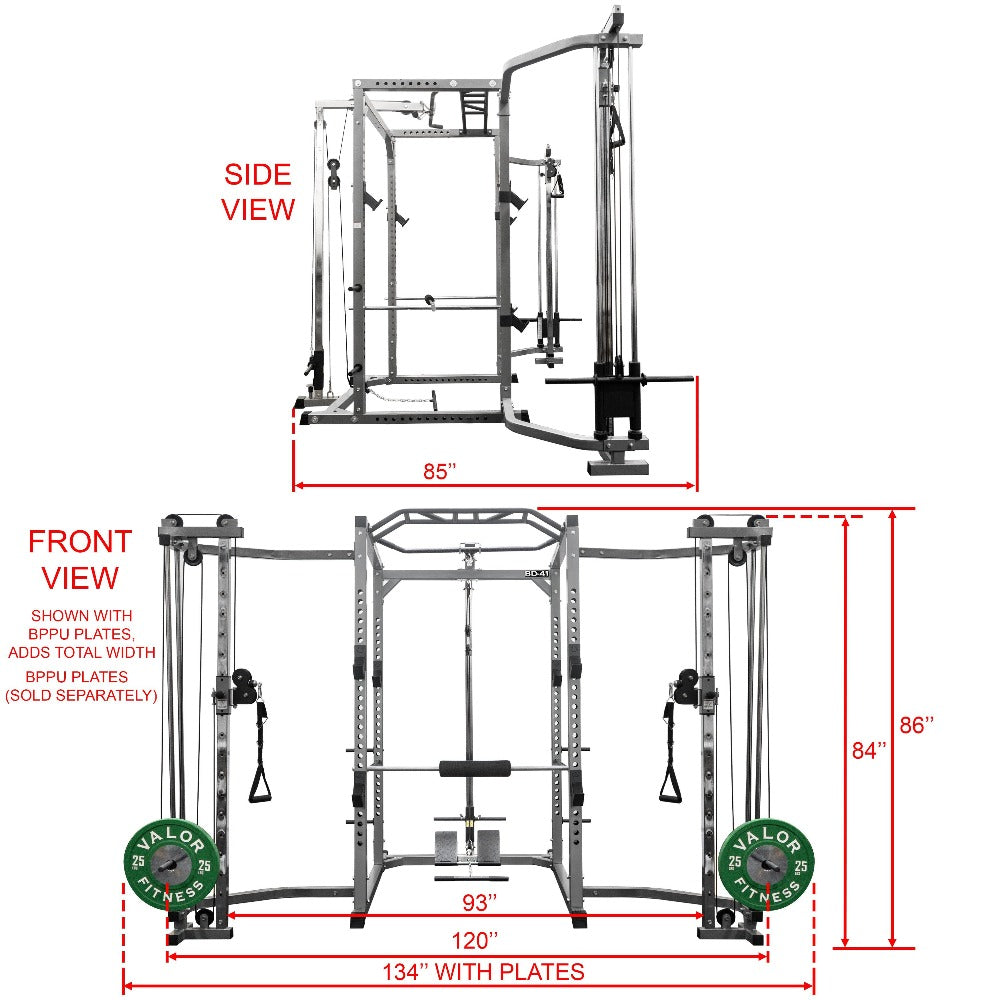 Valor Fitness BD-41BCCL, Power Rack w/ Lat Pull & Cable Crossover Attachments