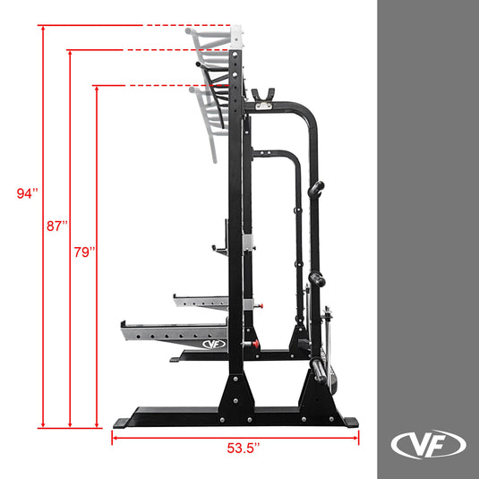 Squat half-rack with pull up bar with rack and dip station +