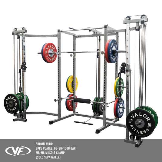 Valor Fitness Multi-Function Smith Machine Power Cage - 500lb Squat Rack or  Bench Press Station - 2 Plate Storage Pegs- Attached Sliding Knurled