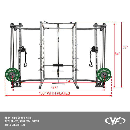BD-7BCC, Power Rack with Lat Pull & Cable Crossover Attachments