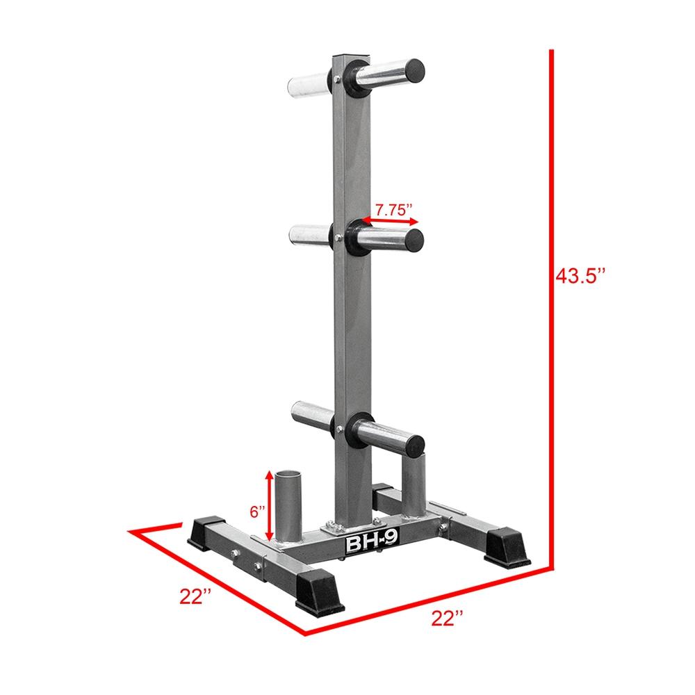 Valor Fitness BH-9, Olympic Plate Tree w/ Bar Storage