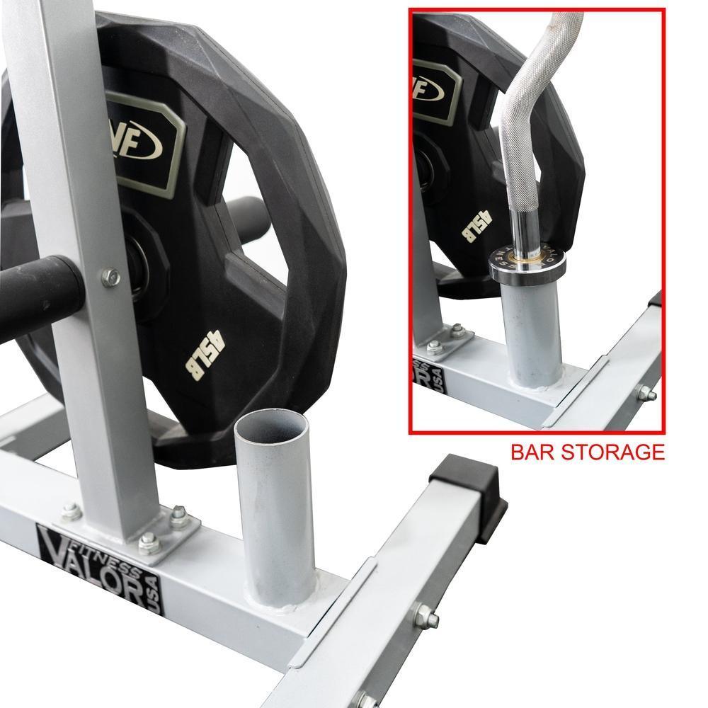 Curl Bar Stand w Olympic Plate and Barbell Storage