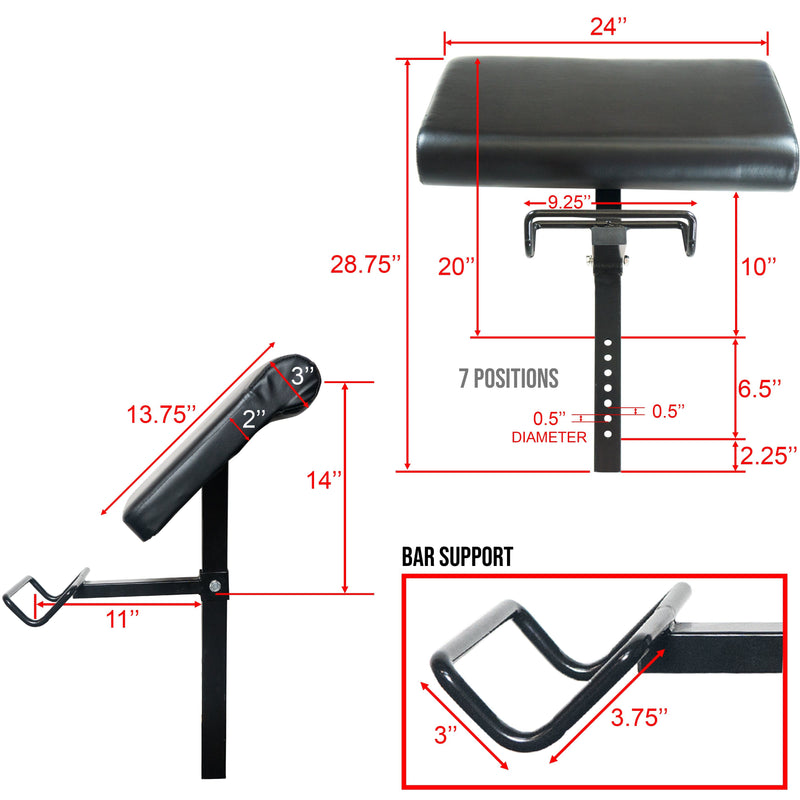 Load image into Gallery viewer, Preacher Curl Bench Attachment Dimensions
