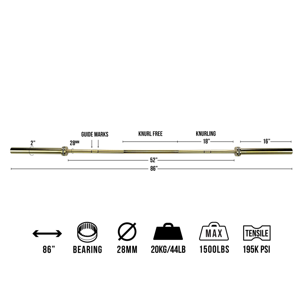 OB-86-GT, Men's Gold Titanium Needle Bearing Barbell